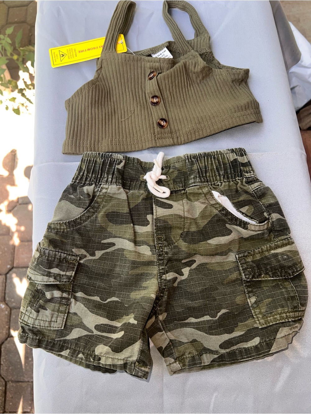 Levi's Olive Ribbed Tank & Camouflage Cargo Shorts Set